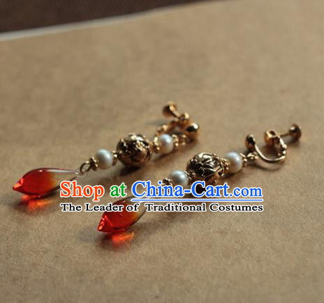 Traditional Chinese Ancient Handmade Earrings Hanfu Red Agate Eardrop for Women