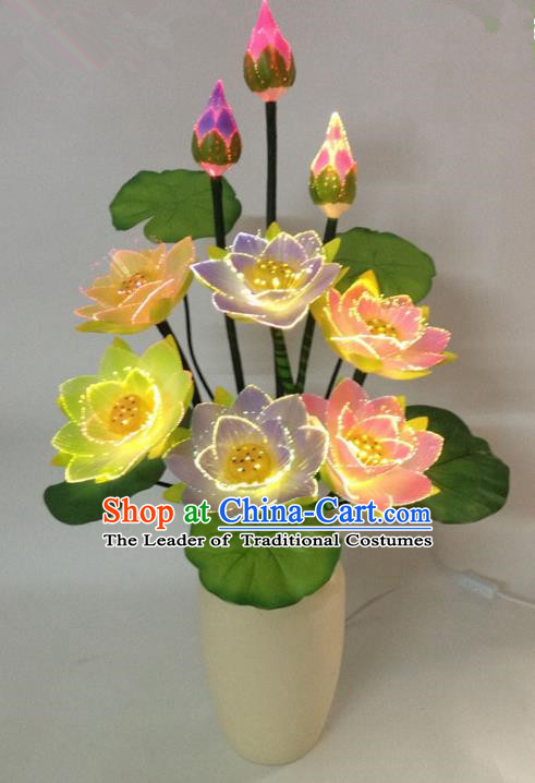 Traditional Handmade Chinese Lotus Flowers Electric LED Lights Lamps Lamp Decoration