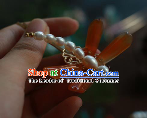 Traditional Chinese Ancient Handmade Red Agate Dragonfly Hair Stick Classical Hair Accessories Hairpins for Women