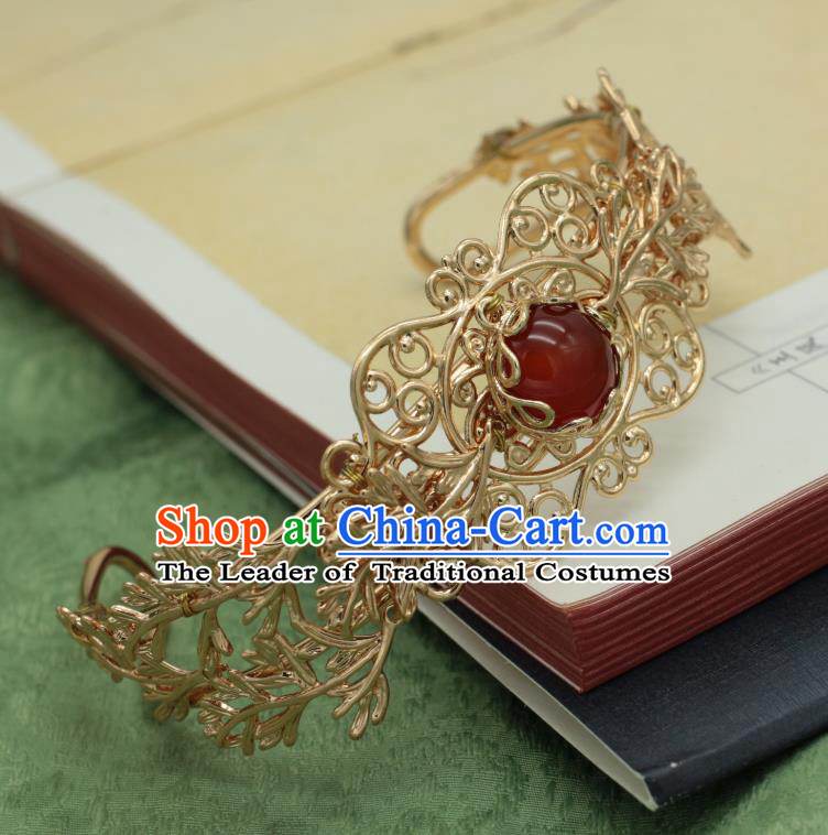 Traditional Chinese Ancient Handmade Golden Hairdo Crown Classical Hair Accessories Tassel Hairpins for Women