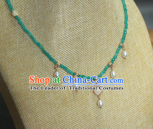 Traditional Chinese Ancient Handmade Necklace Hanfu Green Beads Necklets for Women