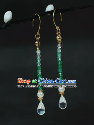 Traditional Chinese Ancient Handmade Hanfu Green Beads Earrings Eardrop for Women