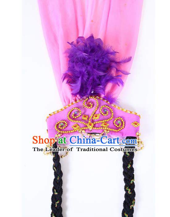 Chinese Traditional Classical Dance Hair Accessories Uyghur Nationality Purple Feather Headwear for Women