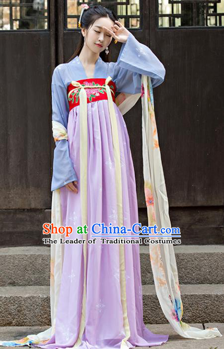 Traditional Chinese Ancient Palace Lady Embroidered Costume Tang Dynasty Princess Hanfu Dress for Women