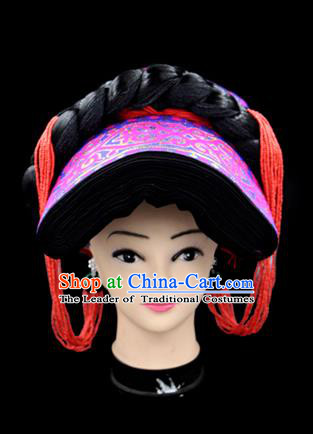 Chinese Traditional Yi Nationality Hair Accessories Yi Ethnic Minority Rosy Hats Headwear for Women