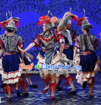 Traditional Chinese Folk Dance Ethnic Costume, China National Minority Dance Dress Clothing for Women