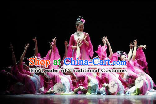 Chinese Traditional Folk Dance Costume, China Classical Dance Pink Dress Clothing for Women