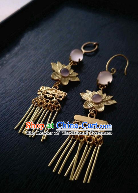 Chinese Traditional Ancient Accessories Classical Brass Earrings Hanfu Lotus Eardrop for Women