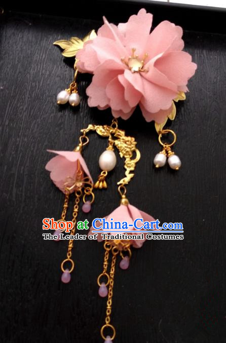 Chinese Traditional Ancient Hair Accessories Classical Pink Flowers Hair Clips Hanfu Hairpins for Women