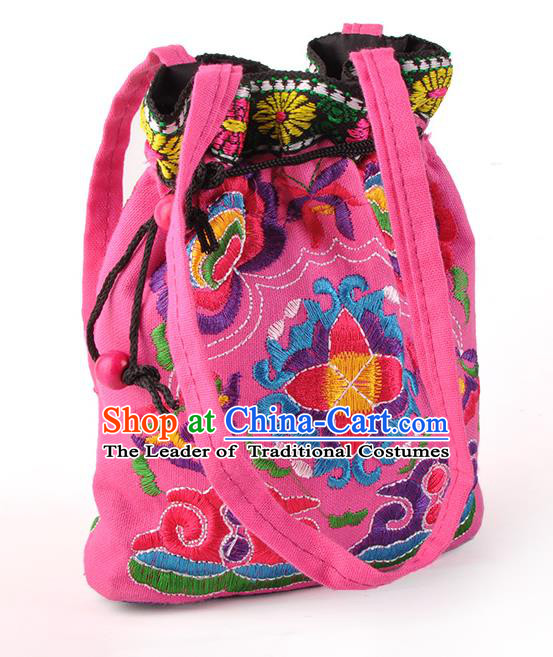 Chinese Traditional Embroidery Craft Embroidered Pink Pocket Bags Handmade Handbag for Women