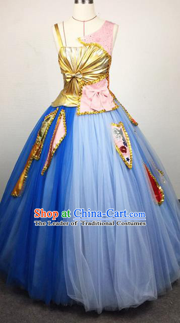 Top Grade Stage Performance Costumes Modern Fancywork Blue Bubble Full Dress for Women