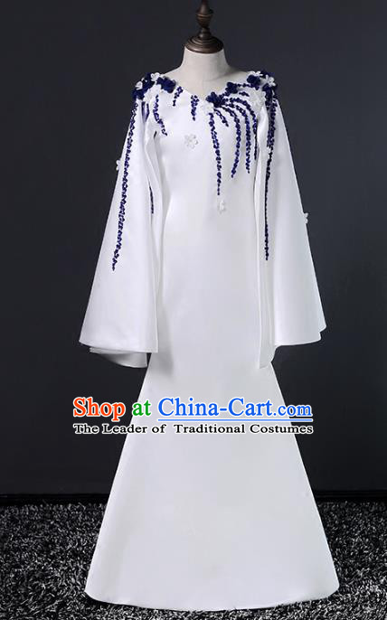 Top Grade Stage Performance Costumes Catwalks White Dress Modern Fancywork Full Dress for Kids