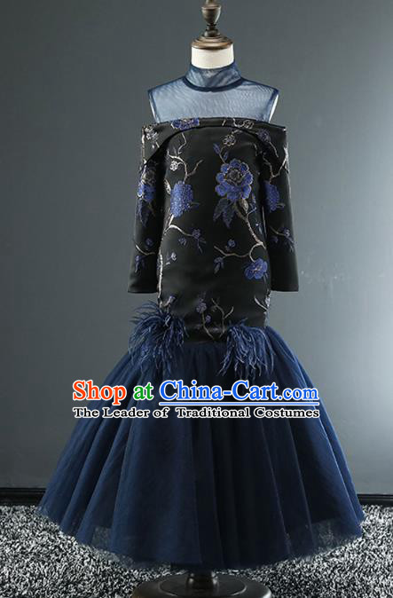 Top Grade Stage Performance Costumes Catwalks Off Shoulder Dress Modern Fancywork Full Dress for Kids