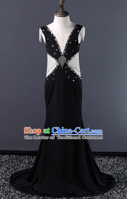 Top Grade Compere Costumes Children Black Evening Dress Modern Fancywork Full Dress for Kids