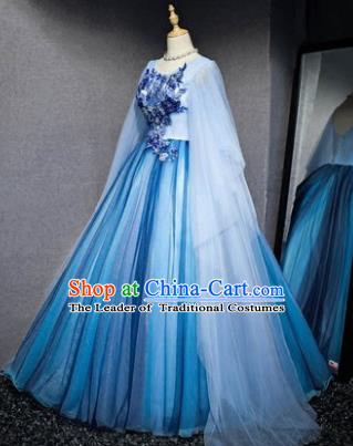 Top Grade Advanced Customization Blue Veil Dress Wedding Dress Compere Bridal Full Dress for Women