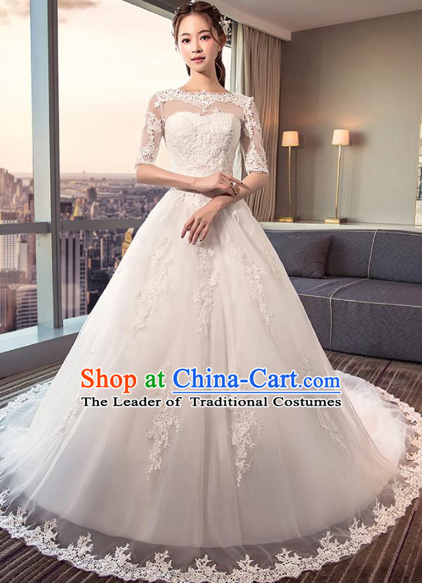 Top Grade Advanced Customization White Trailing Veil Dress Wedding Dress Compere Bridal Full Dress for Women