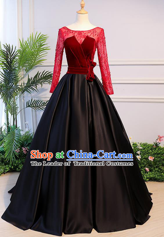 Top Grade Advanced Customization Evening Dress Red Lace Wedding Dress Compere Bridal Full Dress for Women