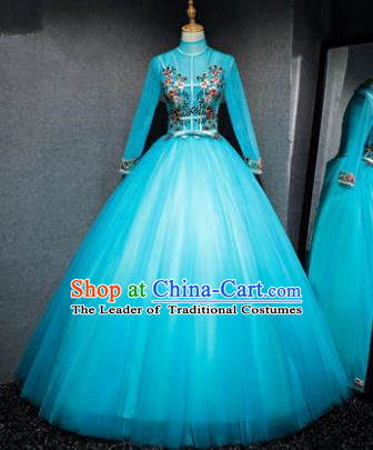 Top Grade Advanced Customization Evening Dress Blue Veil Wedding Dress Compere Bridal Full Dress for Women