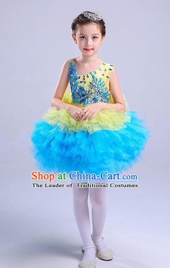 Top Grade Chorus Costumes Children Modern Dance Clothing Blue Bubble Dress for Kids