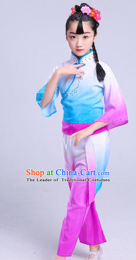 Chinese Traditional Folk Dance Fan Dance Costumes Children Classical Dance Yangko Clothing for Kids