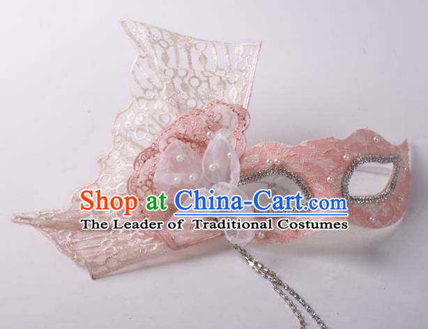 Halloween Fancy Ball Props Exaggerated Face Mask Stage Performance Accessories Pink Lace Masks