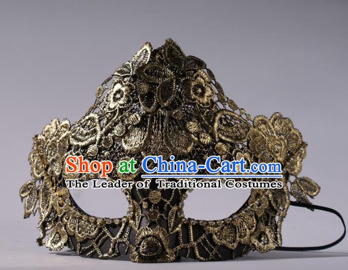 Halloween Fancy Ball Props Exaggerated Golden Lace Face Mask Stage Performance Accessories Christmas Mysterious Masks