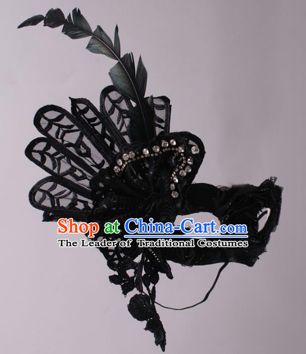 Halloween Exaggerated Black Feather Face Mask Fancy Ball Props Stage Performance Accessories Christmas Mysterious Masks