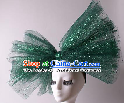 Top Grade Catwalks Hair Accessories Halloween Green Bowknot Hair Clasp Stage Performance Modern Fancywork Headwear