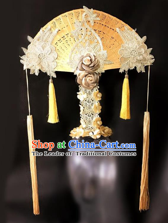 Top Grade Catwalks Golden Flowers Hair Accessories Exaggerated Chinese Traditional Headdress Modern Fancywork Headwear