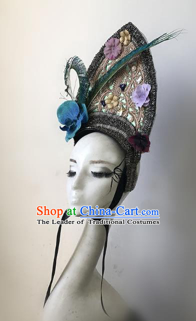 Top Grade Catwalks Hair Accessories Baroque Exaggerated Royal Crown Modern Fancywork Headwear