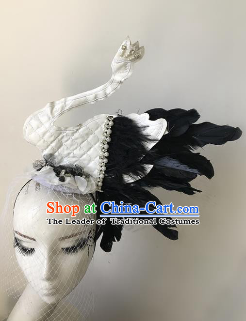 Top Grade Catwalks Hair Accessories Baroque Exaggerated Feather White Swan Hair Clasp Modern Fancywork Headwear