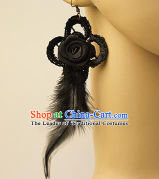 Top Grade Catwalks Accessories Halloween Modern Fancywork Black Feather Earrings