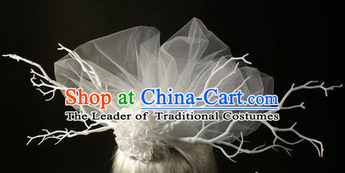 Top Grade Christmas Catwalks Hair Accessories Halloween Stage Performance White Veil Hair Clasp Modern Fancywork Headwear