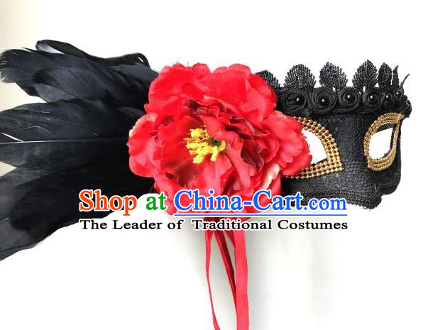 Halloween Catwalks Venice Red Flower Face Mask Fancy Ball Props Accessories Christmas Exaggerated Masks