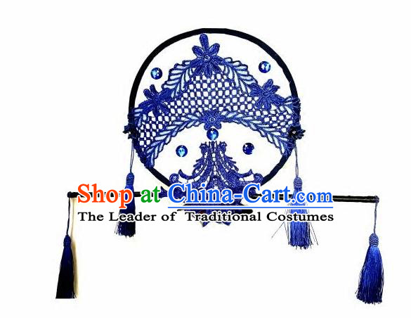 Top Grade Catwalks Hair Accessories Exaggerated Chinese Blue Crystal Lace Hair Clasp Modern Fancywork Headwear