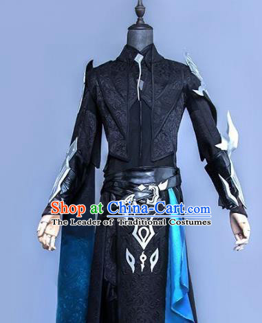 China Ancient Cosplay Swordsman Black Costumes Complete Set Chinese Traditional Knight-errant Clothing for Men