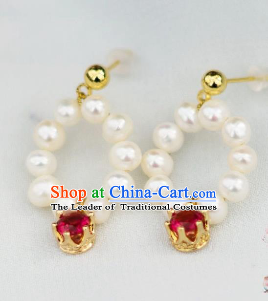 China Ancient Palace Accessories Classical Pearls Earrings Chinese Traditional Hanfu Eardrop for Women