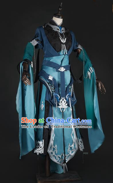 China Traditional Cosplay Royal Highness Swordsman Green Costumes Chinese Ancient Kawaler Knight-errant Clothing for Men