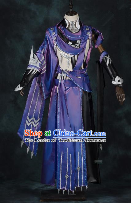 China Traditional Cosplay Swordsman Purple Costumes Chinese Ancient Kawaler Knight-errant Clothing for Men