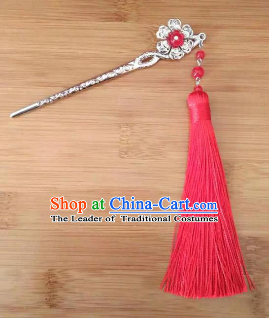 China Ancient Hair Accessories Hanfu Red Tassel Hair Clip Chinese Classical Hairpins for Women