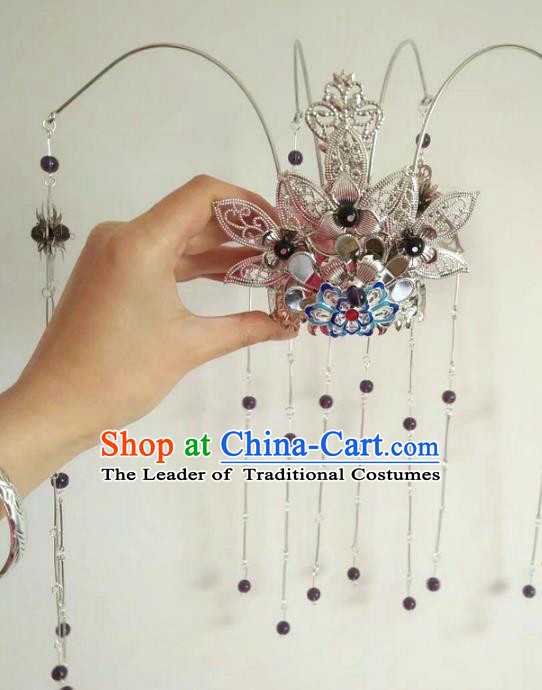 China Ancient Hair Accessories Hanfu Purple Beads Tassel Phoenix Coronet Chinese Traditional Hairpins for Women