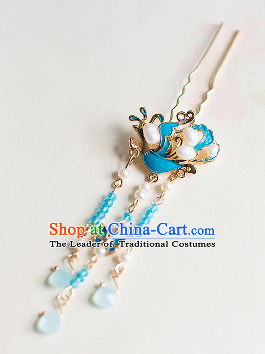 Chinese Traditional Palace Hair Accessories Xiuhe Suit Blueing Phoenix Pearls Hair Clips Ancient Hairpins for Women