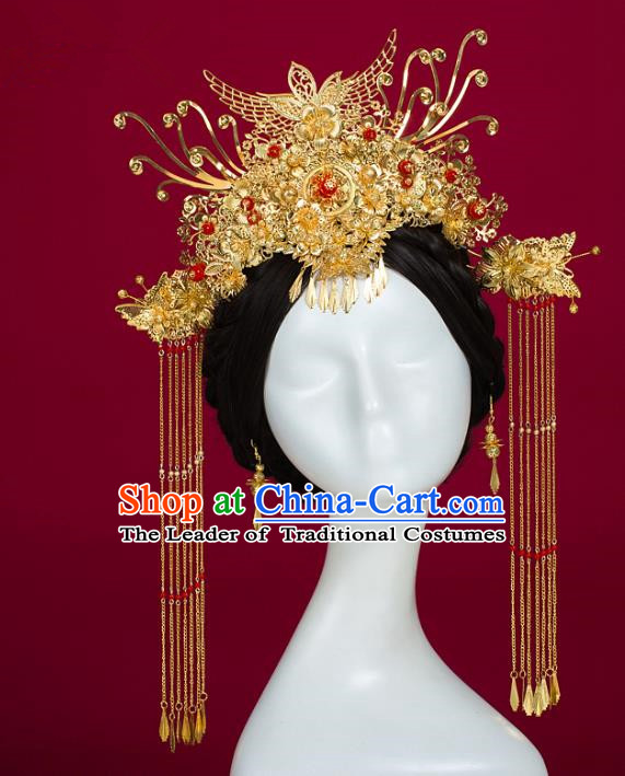 Chinese Traditional Wedding Hair Accessories Ancient Bride Phoenix Coronet Hairpins Headwear for Women