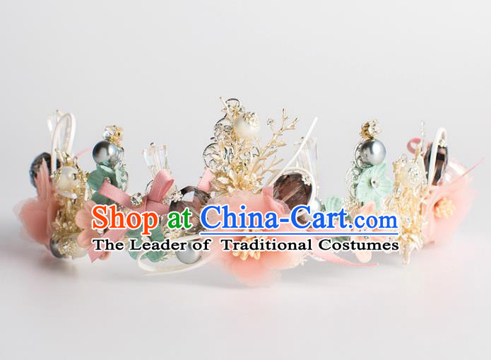 Baroque Bride Hair Accessories Pink Flowers Royal Crown Classical Wedding Princess Imperial Crown for Women