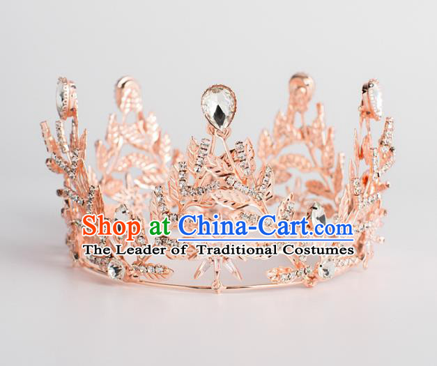 Baroque Bride Hair Accessories Classical Wedding Hair Clasp Pink Imperial Crown Headwear for Women