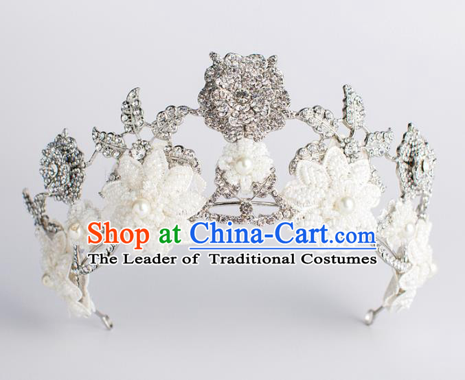 Baroque Bride Hair Accessories White Flowers Royal Crown Wedding Princess Classical Imperial Crown for Women