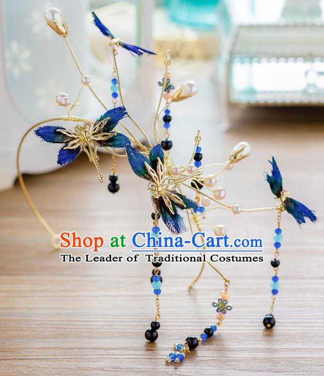 Top Classical Bride Hair Accessories Wedding Blue Dragonfly Hair Clasp Headwear for Women