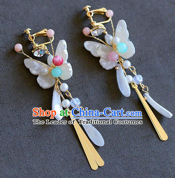 Chinese Ancient Bride Classical Accessories Earrings Wedding Jewelry Hanfu Shell Butterfly Eardrop for Women