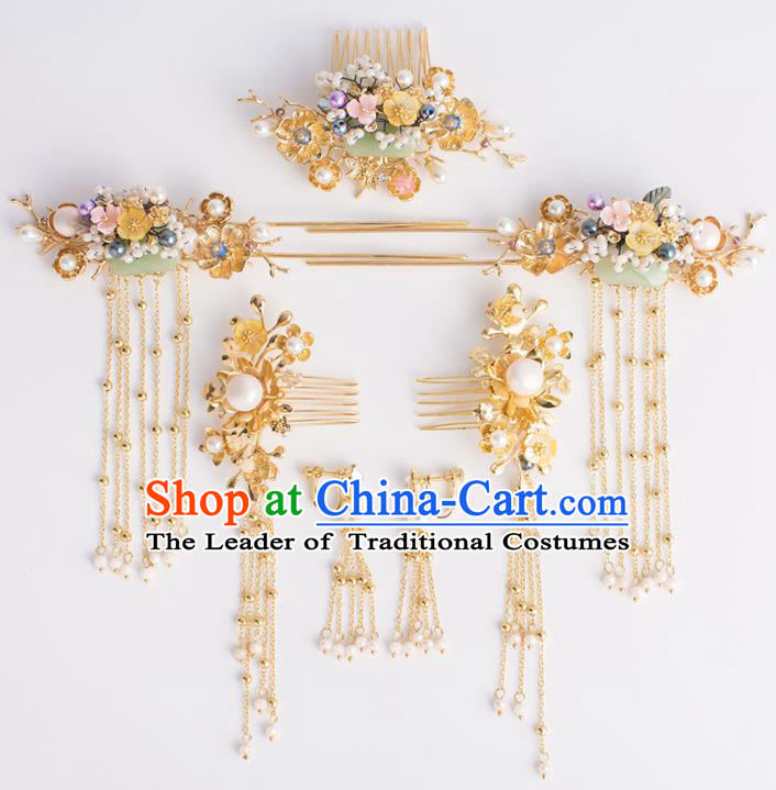Chinese Traditional Palace Hair Accessories Ancient Hairpins Xiuhe Suit Hair Combs Complete Set for Women