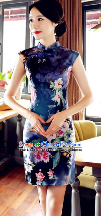 Top Grade Chinese Printing Qipao Dress National Costume Traditional Mandarin Cheongsam for Women